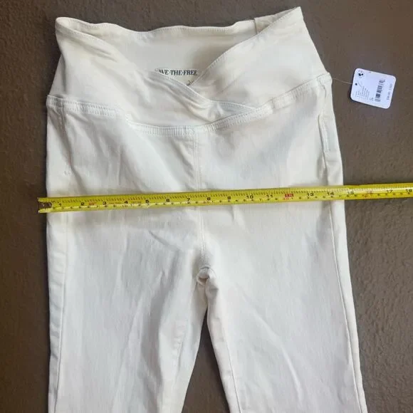 NWT Free People Venice Beach Cream Elastic Waist Flare Wide Leg Jeans Size 26 - Picture 6 of 14